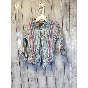 Havacoa Relax Button Up Long Sleeve Striped Linen Casual Shirt Size 4/6 Girls